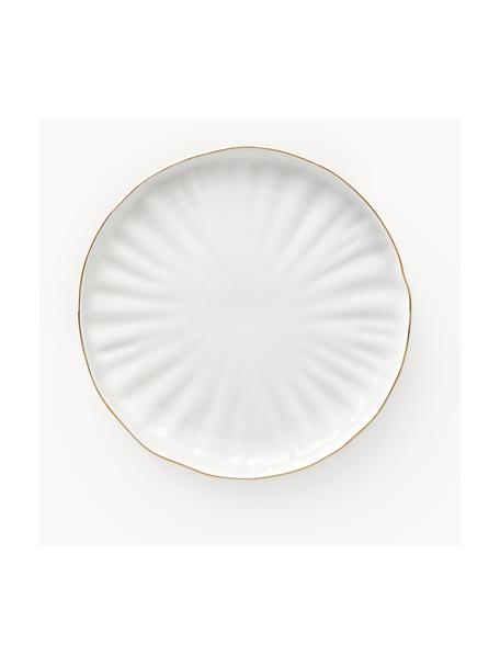 Dinerbord Sali met reliëf, 2 stuks, Porselein, Wit met goudkleurige rand, Ø 26 x H 3 cm