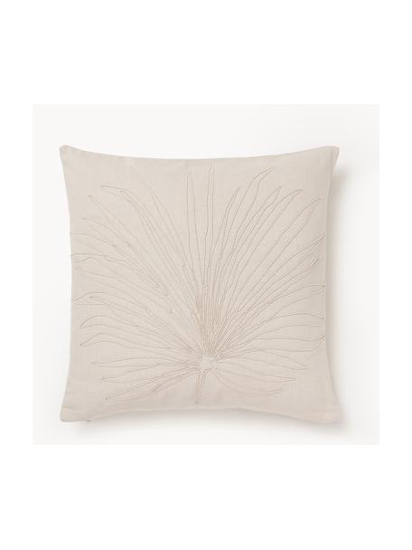 Housse de coussin 45x45 brodée Pritha, 100 % coton, Beige, larg. 45 x long. 45 cm