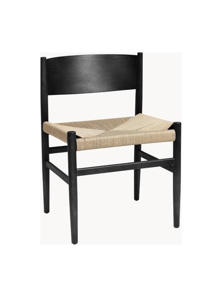 Silla artesnal de madera con asiento de mimbre Nestor, Asiento: malla de papel, Estructura: madera de haya con certif, Beige claro, negro, An 50 x F 53 cm