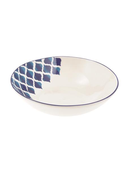 Ciotola da insalata fatta a mano Ikat, Ø 26 cm, Ceramica, Bianco, blu, Ø 26 x Alt. 8 cm