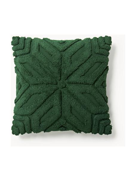 Housse de coussin 45x45 en coton avec motif hivernal Nira, 100 % coton, Vert foncé avec motif de flocons de neige, larg. 45 x long. 45 cm