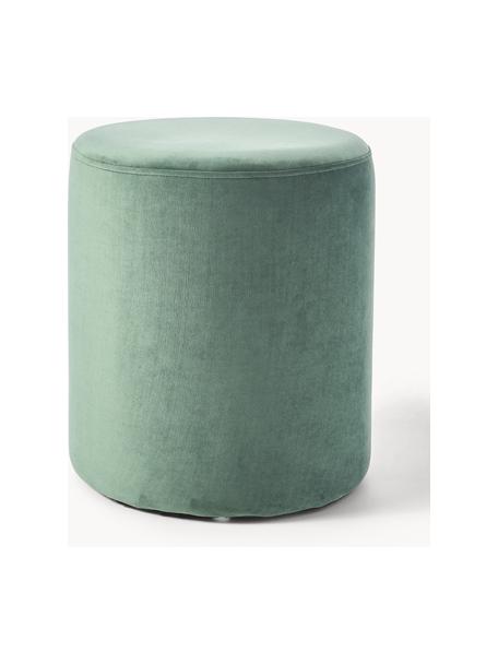 Pouf en velours Daisy, Velours vert sauge, Ø 38 x haut. 45 cm