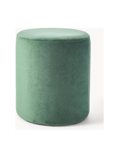 Pouf en velours Daisy, Velours vert sauge, Ø 38 x haut. 45 cm