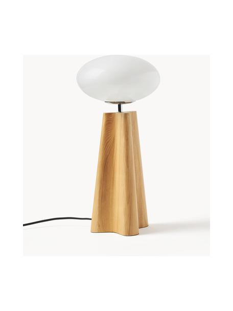 Lámpara de mesa de madera de fresno Aino, Pantalla: vidrio, Lámpara: madera de fresno, Cable: plástico, Madera clara, blanco, Ø 23 x Al 48 cm