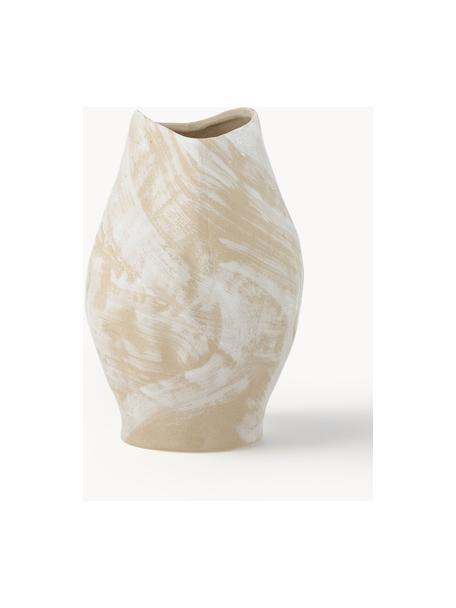 Vase Obsa, H 31 cm, Steingut, Hellbeige, Weiss, Ø 20 x H 31 cm