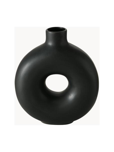 Jarrón artesanal de gres de diseño Lanyo, Al 20 cm, Cerámica de gres, Negro, An 17 x Al 20 cm