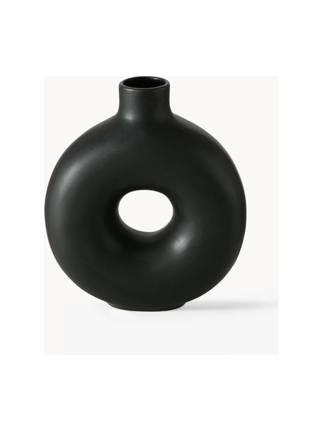 Handgefertigte Design-Vase Lanyo aus Steingut, H 20 cm, Steingut, Schwarz, B 17 x H 20 cm