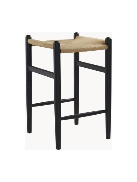 Taburete alto de madera de abedul Nattavaara, Estructura: madera de abedul pintada, Asiento: malla de papel, Negro, beige, An 42 x Al 65 cm