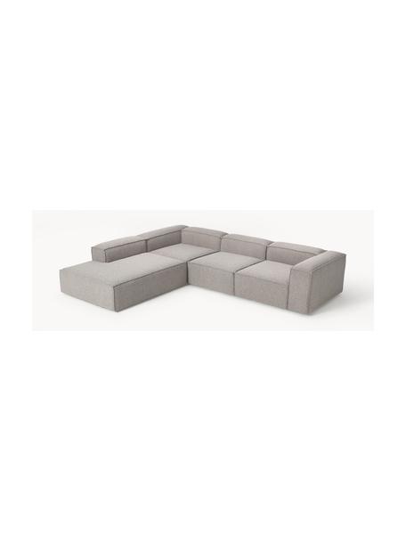 Divano angolare componibile XL in bouclé Lennon, Rivestimento: bouclé (100% poliestere) , Struttura: legno di pino massiccio, , Piedini: plastica Questo prodotto , Bouclé taupe, Larg. 329 x Prof. 269 cm, chaise lounge a sinistra