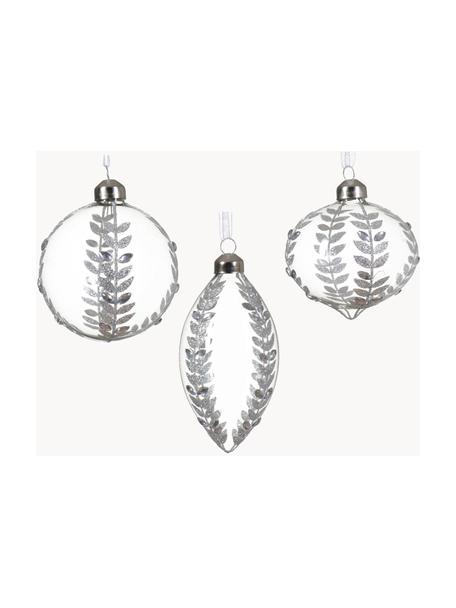 Weihnachtsbaumanhänger Leaves mit Silberdekor, 12er-Set, Glas, Transparent, Silberfarben, Ø 8 cm