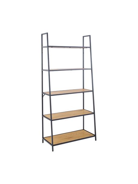 Boekenrek Seaford van hout en metaal, Frame: gepoedercoat metaal, Hout, zwart, B 77 x H 175 cm