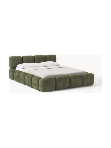 Lit matelassé en tissu bouclé Tayla, Tissu bouclé vert foncé, larg. 160 x long. 200 cm