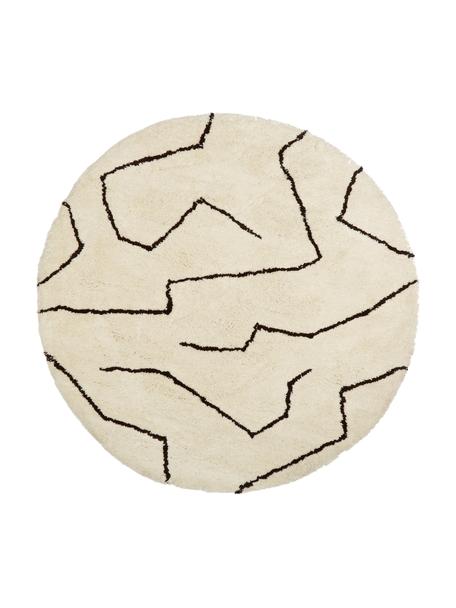 Runder Hochflor-Teppich Davin, handgetuftet, Flor: 100% Polyester-Mikrofaser, Cremeweiß, Schwarz, Ø 200 cm  (Größe L)