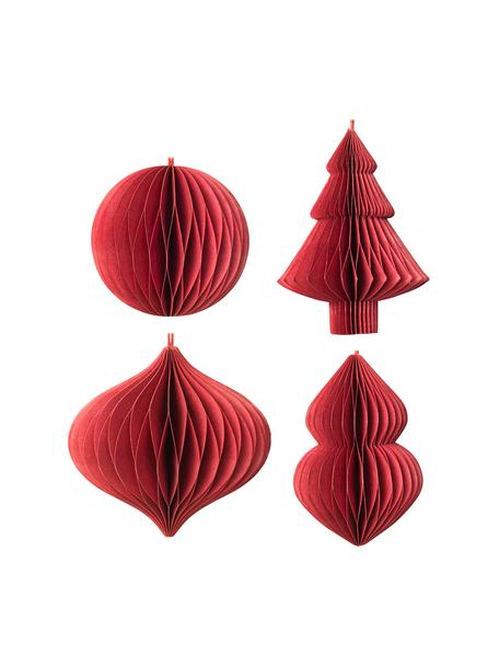Adornos navideños Viola, 4 uds., Figura: papel, Rojo, Ø 9 x Al 10 cm