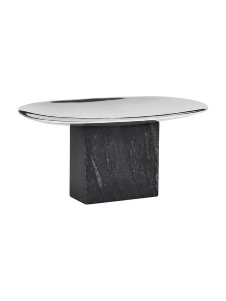 Vassoio decorativo con base in marmo Sapoto, Vassoio: alluminio lucidato, Argentato, nero marmorizzato, Larg. 25 x Alt. 12 cm