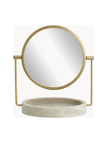 Make-up spiegel Haja met marmeren plank, Frame: gecoat metaal, Plank: marmer, Goudkleurig, beige, gemarmerd, B 21 x H 29 cm