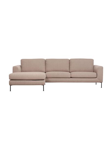 Sofa narożna z metalowymi nogami Cucita (3-osobowa), Tapicerka: tkanina (poliester) Dzięk, Nogi: metal lakierowany, Taupe tkanina, S 262 x G 163 cm, lewostronna