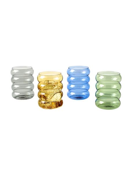 Verres à eau soufflés bouche Lalo, 4 élém., Verre borosilicate, Bleu, gris, jaune, vert, Ø 8 x haut. 10 cm