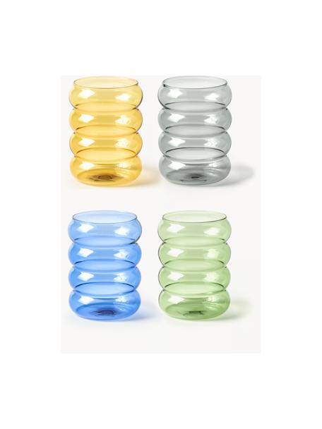 Sada ručně foukaných sklenic Bubbly, 4 díly, Borosilikátové sklo, Více barev, transparentní, Ø 8 cm, V 10 cm, 320 ml