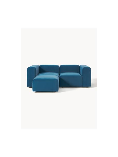 Canapé modulable 3 places en velours avec pouf Lena, Velours bleu pétrole, larg. 209 x prof. 181 cm