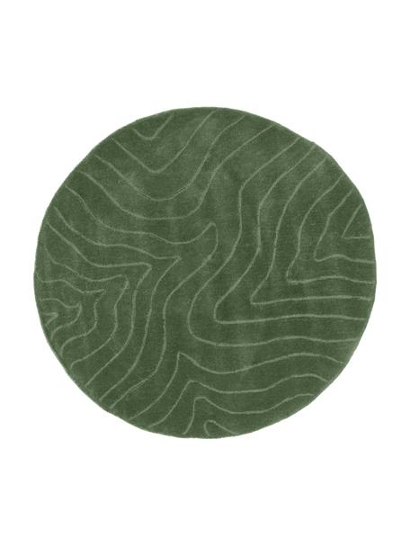 Tappeto rotondo in lana verde scuro taftato a mano Aaron, Retro: 100% cotone Nel caso dei , Verde, Ø 150 cm (taglia M)