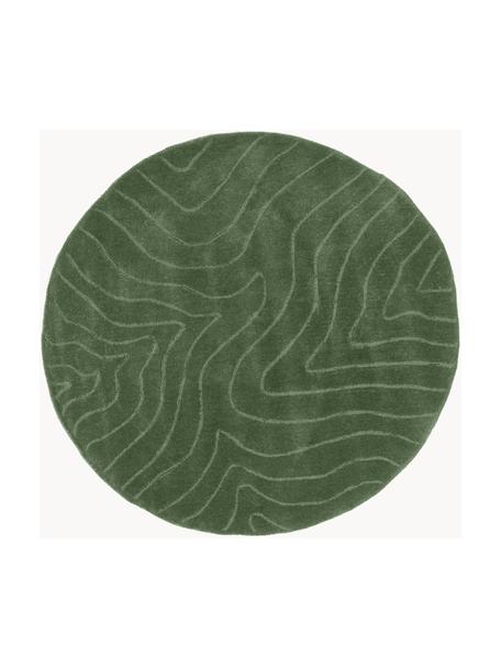Alfombra artesanal redonda de lana Aaron, Parte superior: 100% lana, Reverso: 100% algodón Las alfombra, Verde oscuro, Ø 150 cm (Tamaño M)