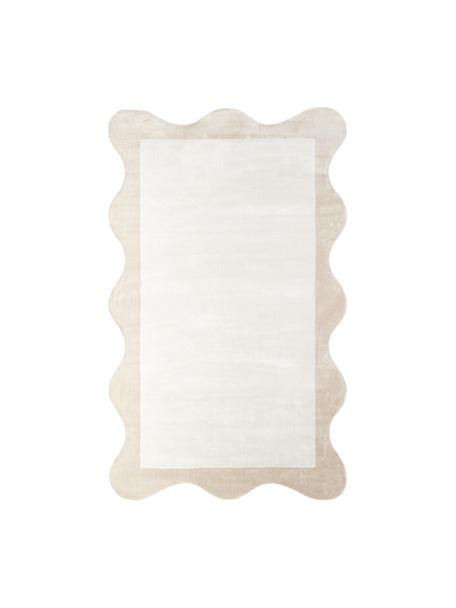 Handgeweven viscose vloerkleed Wavy met golvende rand, Beige, B 185 x L 300 cm (maat L)