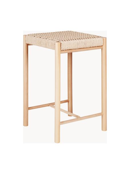 Tabouret de comptoir en bois de peuplier Abano, Bois de peuplier, cordelette en papier, Bois de peuplier, beige clair, larg. 42 x haut. 67 cm