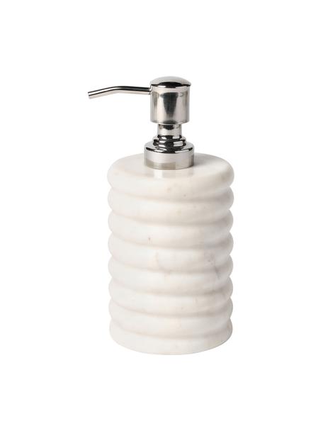 Marmeren zeepdispenser Orta, Houder: marmer, Pompje: kunststof, Wit, gemarmerd, Ø 8 x H 17 cm
