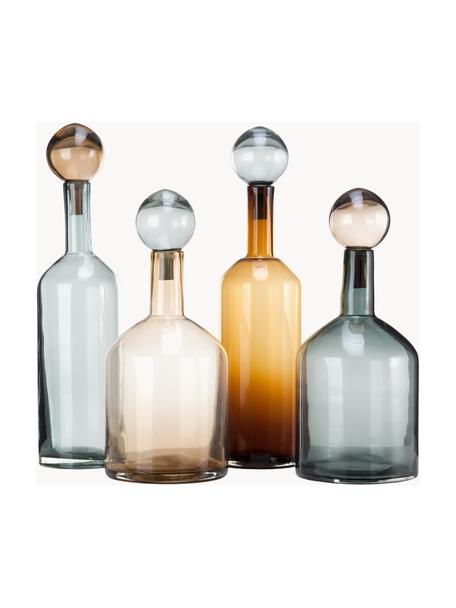 Komplet butelek ze szkła dmuchanego Bubbles, 4 elem., Szkło, Odcienie szarego, odcienie brązowego, Komplet z różnymi rozmiarami