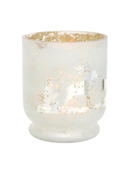Windlicht Bonaparte, Gelakt glas, Wit, zilverkleurig, Ø 13 x H 15 cm