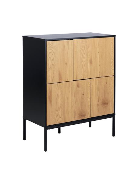 Cassettiera in legno e metallo Seaford, Piedini: metallo verniciato a polv, Nero, quercia selvatica, Larg. 80 x Alt. 103 cm