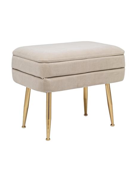 Fluwelen gestoffeerde bank Pavlina met opbergfunctie, Bekleding: 100% polyester fluweel, Frame: vezelspaanderplaten (MDF), Poten: staal, gecoat, Fluweel beige, messingkleurig, B 50 x H 42 cm