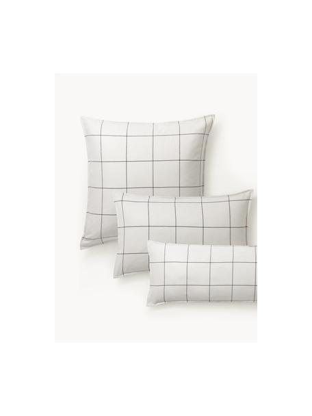 Funda de almohada doble cara de franela a cuadros Noelle, Blanco Off White, gris, An 45 x L 110 cm