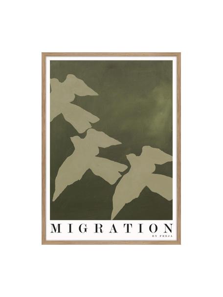 Ingelijste digitale print Migration, Lijst: eikenhout, Groentinten, wit, zwart, B 50 x H 70 cm