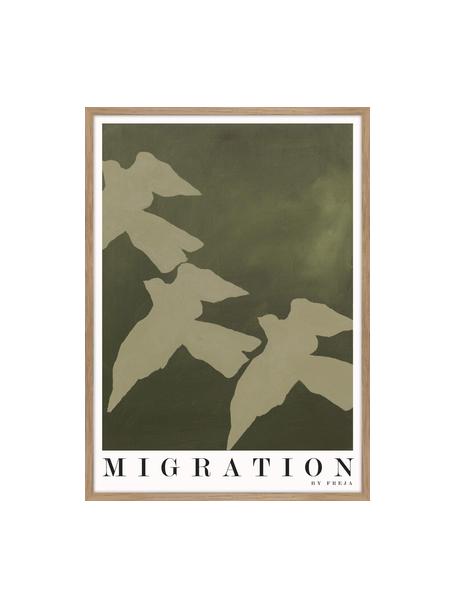 Oprawiony druk cyfrowy Migration, Odcienie zielonego, biały, czarny, S 50 x W 70 cm