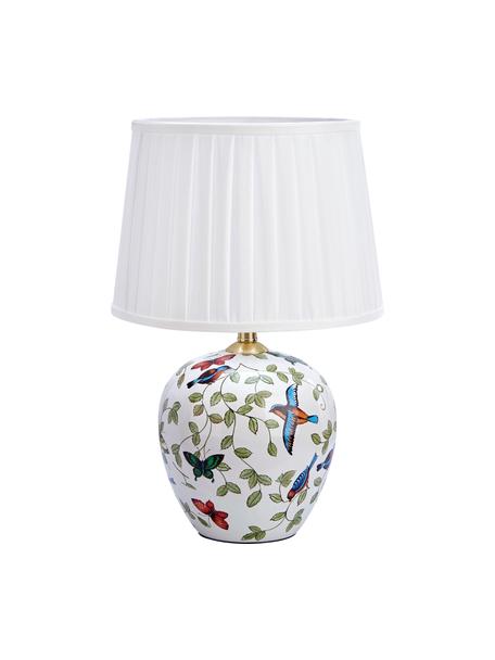 Keramische tafellamp Mansion, Lampenkap: textiel, Lampvoet: keramiek, Wit, multicolour, Ø 31 x H 45 cm