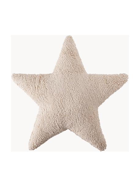 Handgemaakt katoenen knuffelkussen Star, Lichtbeige, B 54 x L 54 cm