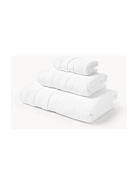 Set di asciugamani con bordo rigato Luxe, varie misure, Bianco, Set da 3 (asciugamano per ospiti, asciugamano e telo da  bagno)