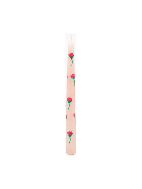 Chandelles artisanales avec fleurs Wildflower, 2 pièces, Paraffine, Abricot, rose vif, vert, Ø 2 x haut. 25 cm