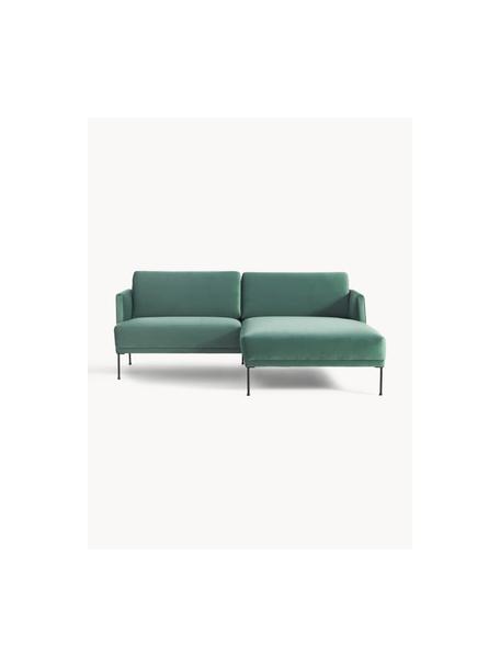 Kleines Samt-Ecksofa Fluente, Bezug: Samt (100 % Polyester) De, Gestell: Massives Kiefernholz, Bir, Füße: Metall, pulverbeschichtet, Samt Petrol, B 198 x T 152 cm, Eckteil rechts