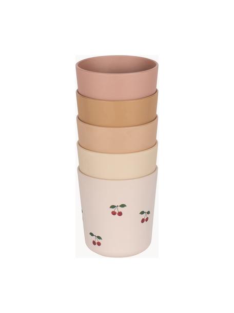 Set di 5 tazze senza manico per bambini Mix, 100% PLA (plastica), Tonalità pesca e rosa, motivo ciliegie, Ø 7 x Alt. 8 cm
