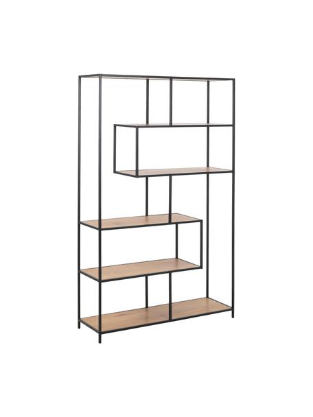 Regál s kovovým rámem Seaford, Dřevo, černá, Š 114 cm, V 185 cm