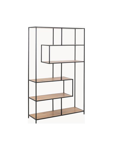 Estantería grande Seaford, Estantes: tablero de fibras de dens, Estructura: metal con pintura en polv, Beige en aspecto madera, negro, An 114 x Al 185 cm