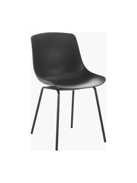Chaises en pastique avec pieds en metal Dave, 2 pièces, Noir, larg. 46 x prof. 53 cm