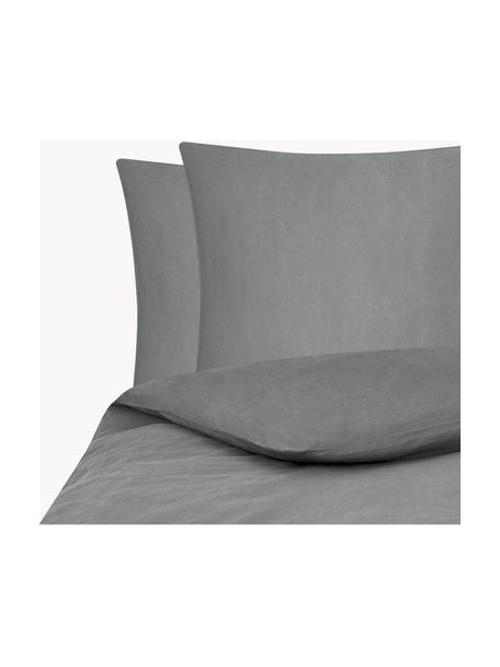 Gewaschene Baumwoll-Bettwäsche Arlene, Webart: Renforcé Fadendichte 144 , Dunkelgrau, 240 x 220 cm + 2 Kissen 80 x 80 cm
