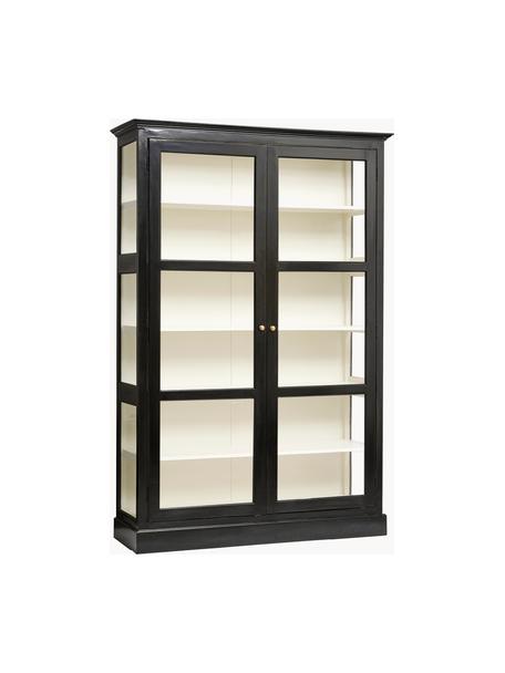 Handbemalte Vitrine Classic mit Magnetsystem, Griff: Messing, Schwarz, Cremeweiß, B 142 x H 212 cm