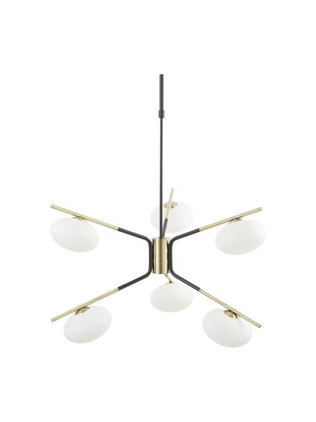 Grote design hanglamp Guna, Baldakijn: gepoedercoat metaal, Zwart, messingkleurig, Ø 70 cm