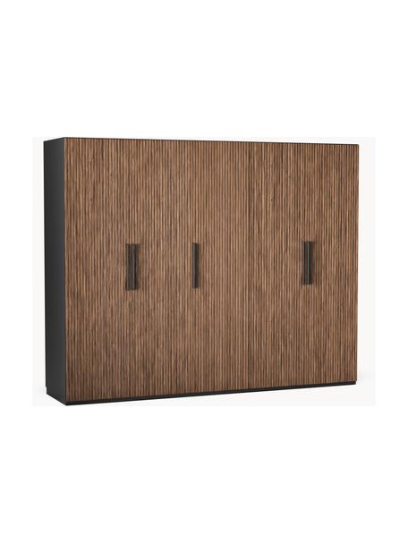 Armario modular Simone, 5 puertas (250 cm), diferentes variantes, Estructura: aglomerado con certificad, Aspecto madera de nogal, negro, Interior Basic (An 250 x Al 200 cm)