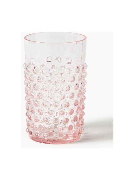 Handgemaakte waterglazen Hobnail met reliëf, 6 stuks, Glas, Roze, Ø 7 x H 11 cm, 200 ml